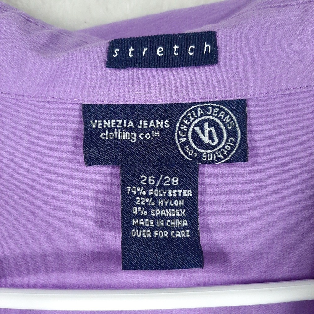 Venezia Jeans Purple Lavender Button Shirt Stretch Long Sleeve Plus Size 26/28 - Picture 2 of 7